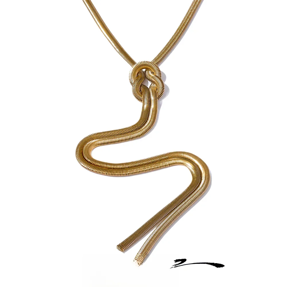 Yhpup déclaration acier inoxydable serpent chaîne noeud longue poitrine bavoir collier métal à la mode tache moins mode bijoux étanche 3