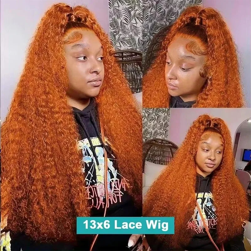 Orange Ginger Curly Wigs Human Hair 13x6 Lace Frontal Deep Wave Wig 13x4 Water Wave HD Transparent Lace Front Wigs 200 Density