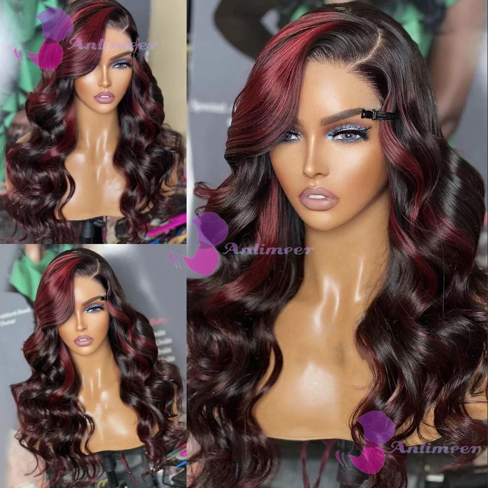 Highlight Black Burgundy #1b/99j Human Hair Body Wavy Glueless 5x5 Silk Top Closure Wigs Pre Plucked 13x6/360 Lace Front Wigs