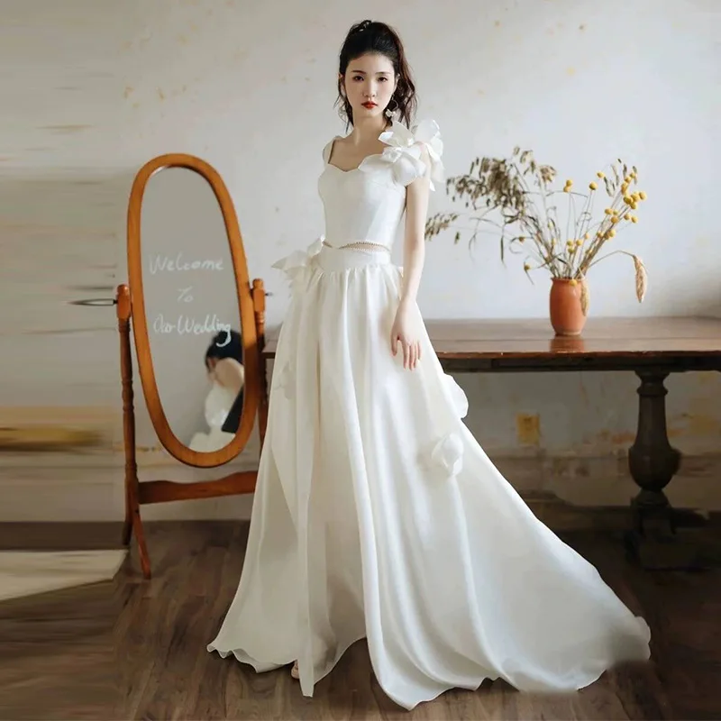 White 132 retro sling light wedding dress 2024 new