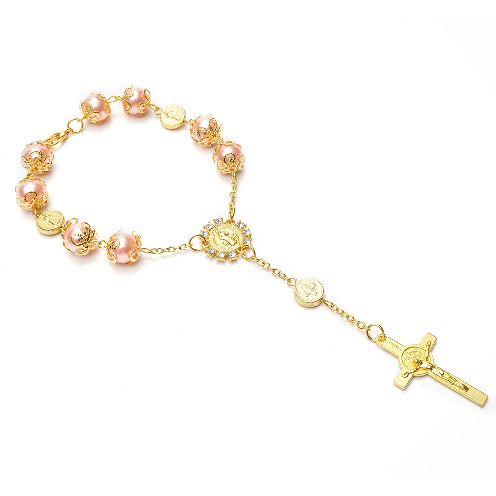 

12 Pcs Charm Saint Benedict Cross Bracelet/Mini Rosary Recuerdos de Bautizo/GirlBangle Bracelet/Religious
