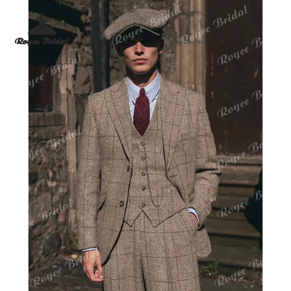 Peak Lapel Three Piece Single Breasted Wedding Men's Suits 2026 Herringbone Casual Prom Suits costume homme mariage
