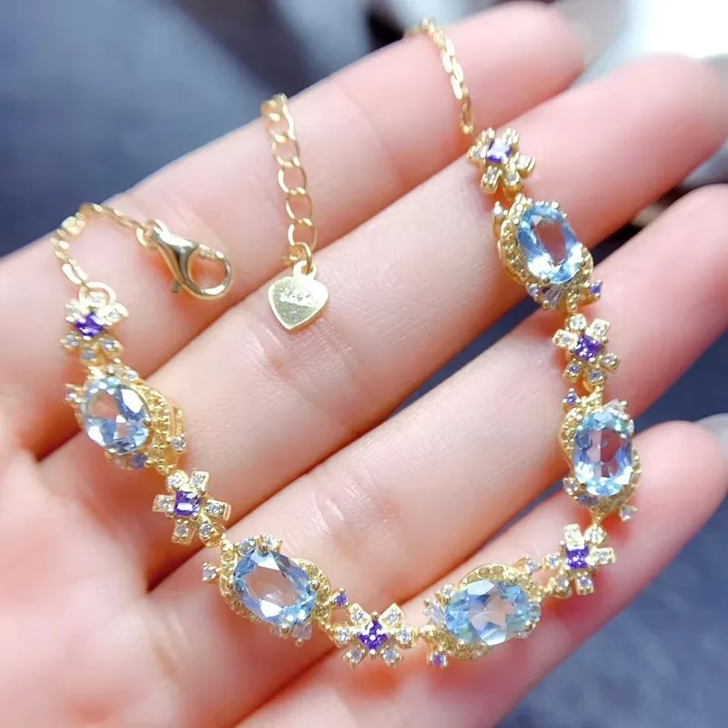 

KJJEAXCMY Boutique Jewelry 925 Pure Silver Plated 18K Gold Inlaid Natural Topaz Women's Bracelet as a Birthday Gift for Girlfrie