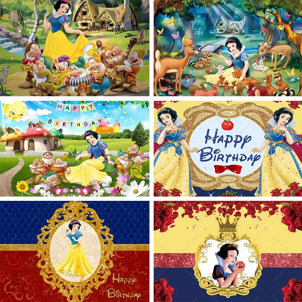 

Disney Snow White Theme Birthday Party Decoration Backdrop Baby Shower Supplies Banner Photography Background Photo Shoot Props