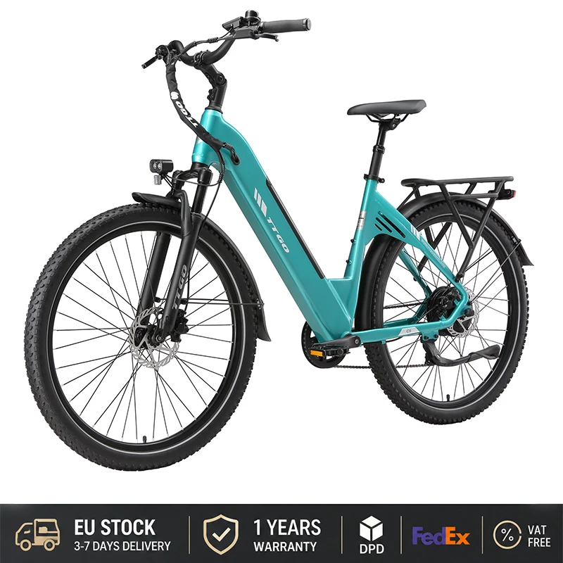 Bicicletta elettrica TTGO C5, modello unisex, con pneumatici da 27,5 x 2,4 pollici, di grandi dimensioni, motore da 250 W, batteria da 48 V e 13,5 Ah, autonomia di 110 km, velocità massima di 7 km/h,
