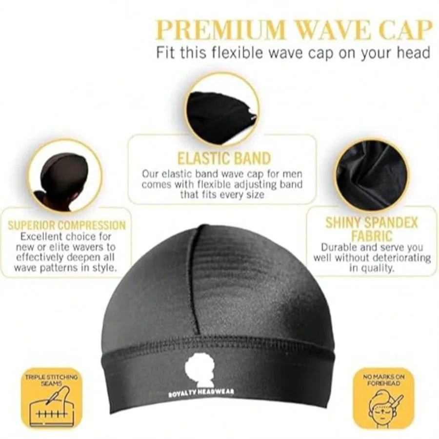 Headwear Silky Wave Cap for 360, 540 & 720 Waves, Soft Breathable Durag Skull Cap Beanie for Men