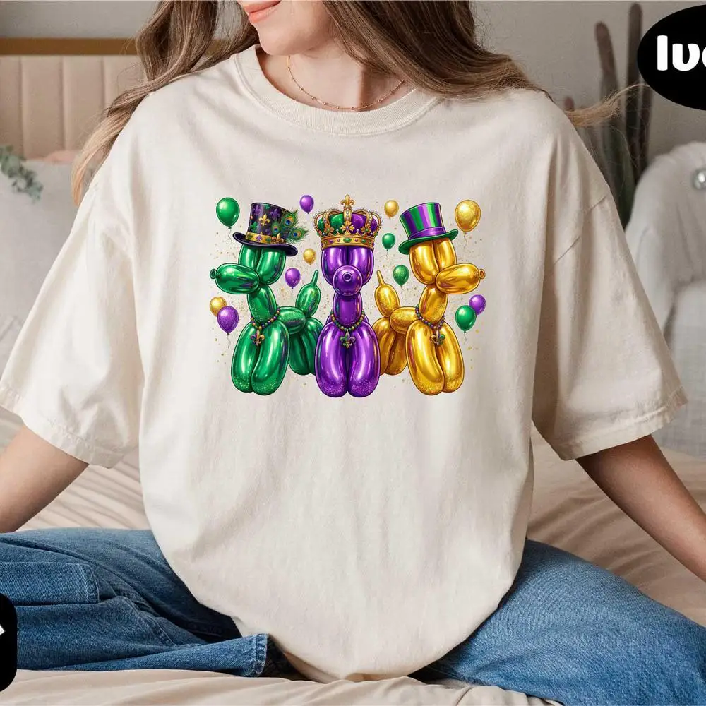 

Женская хлопковая футболка с принтом воздушных шаров Марди Гра, одежда для фестиваля в Нью-Орлеане, карнавальная футболка, модный укороченный топ с коротким рукавом