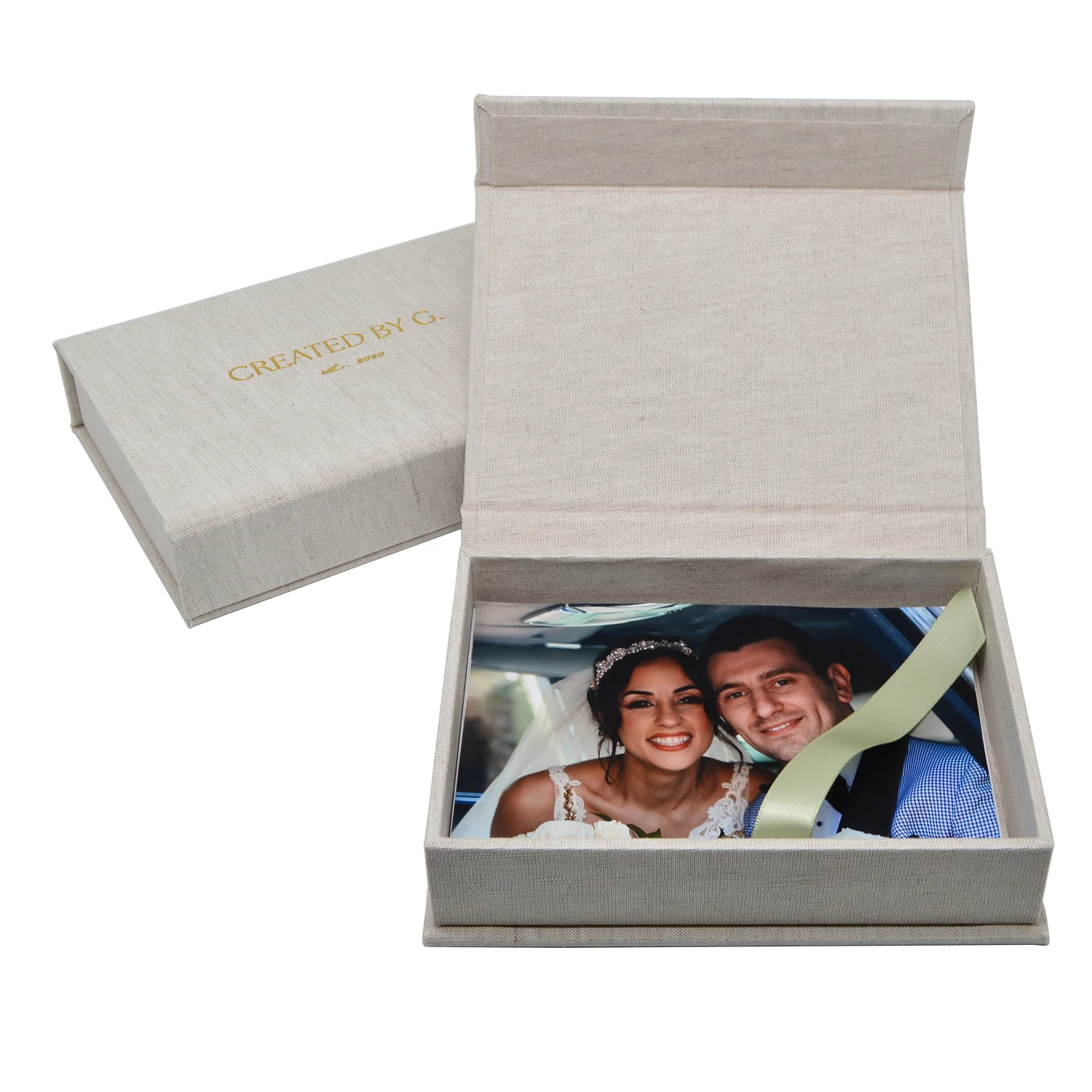 Custom Size 4x6, 5x7, 8x10 Linen Photo Print Box Cutsom Logo Photo Storage Box