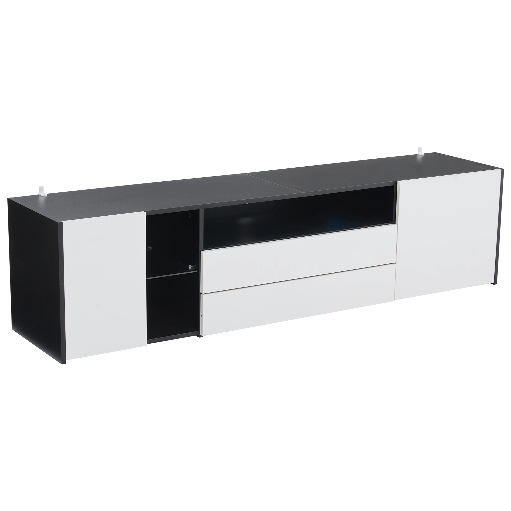 TV-meubelgarderobe, hoogglans LED lowboard TV-garderobe, TV-meubel met 2 lades en 2 kasten, geschikt voor 75-inch TV
