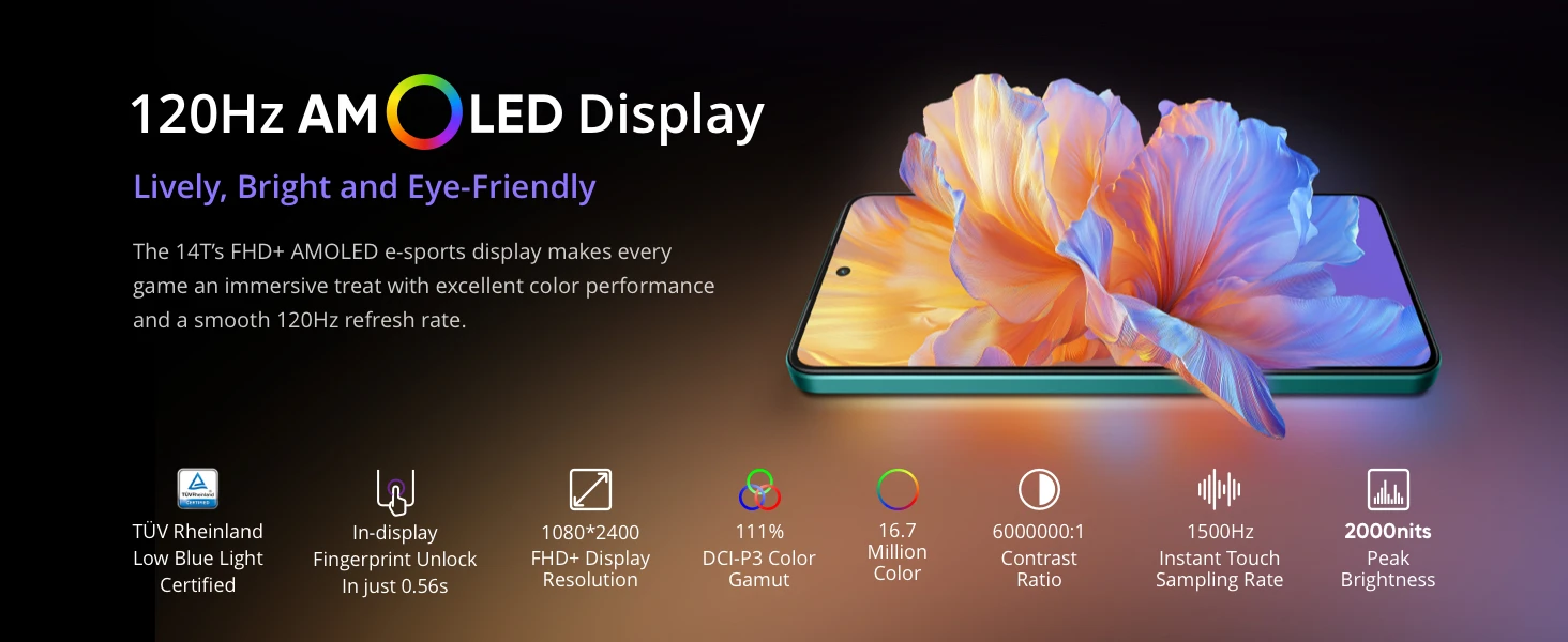 realme 14T 5G 8GB+256GB Smartphone, Dimensity 6300 processor, 6.67" and 120Hz AMOLED eSports display, 5260mAh battery, IP69 water resistance, (without adapter)