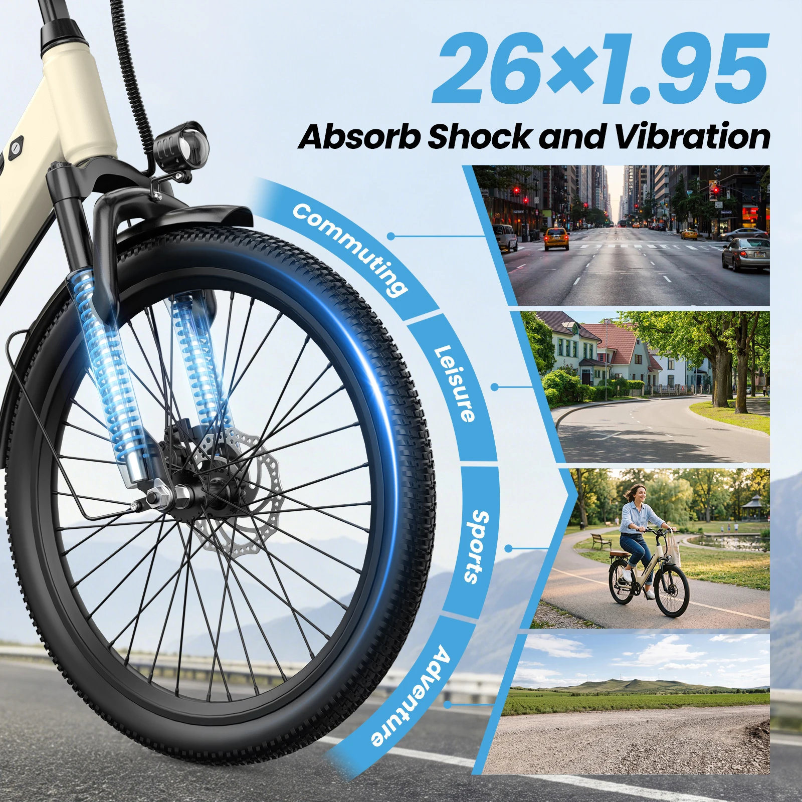 Bicicleta eléctrica para adultos con batería de 36V 13Ah y alcance de 70 km, bicicleta eléctrica urbana de 7 velocidades con suspensión y frenos de disco MairideS600 250W, E-boat