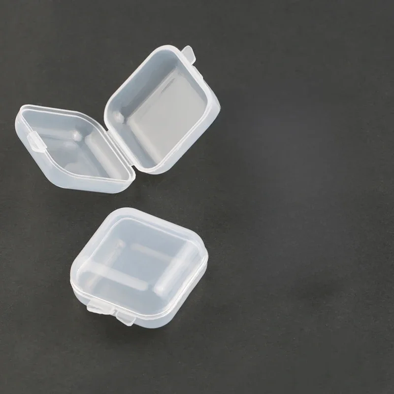 2019 NEUE 3,5 * 3,5 * 2 cm kleine Kunststoff-Aufbewahrungsbox für Schmuck, Perlen, Ohrringe, Schmuckbehälter, transparente quadratische Box
