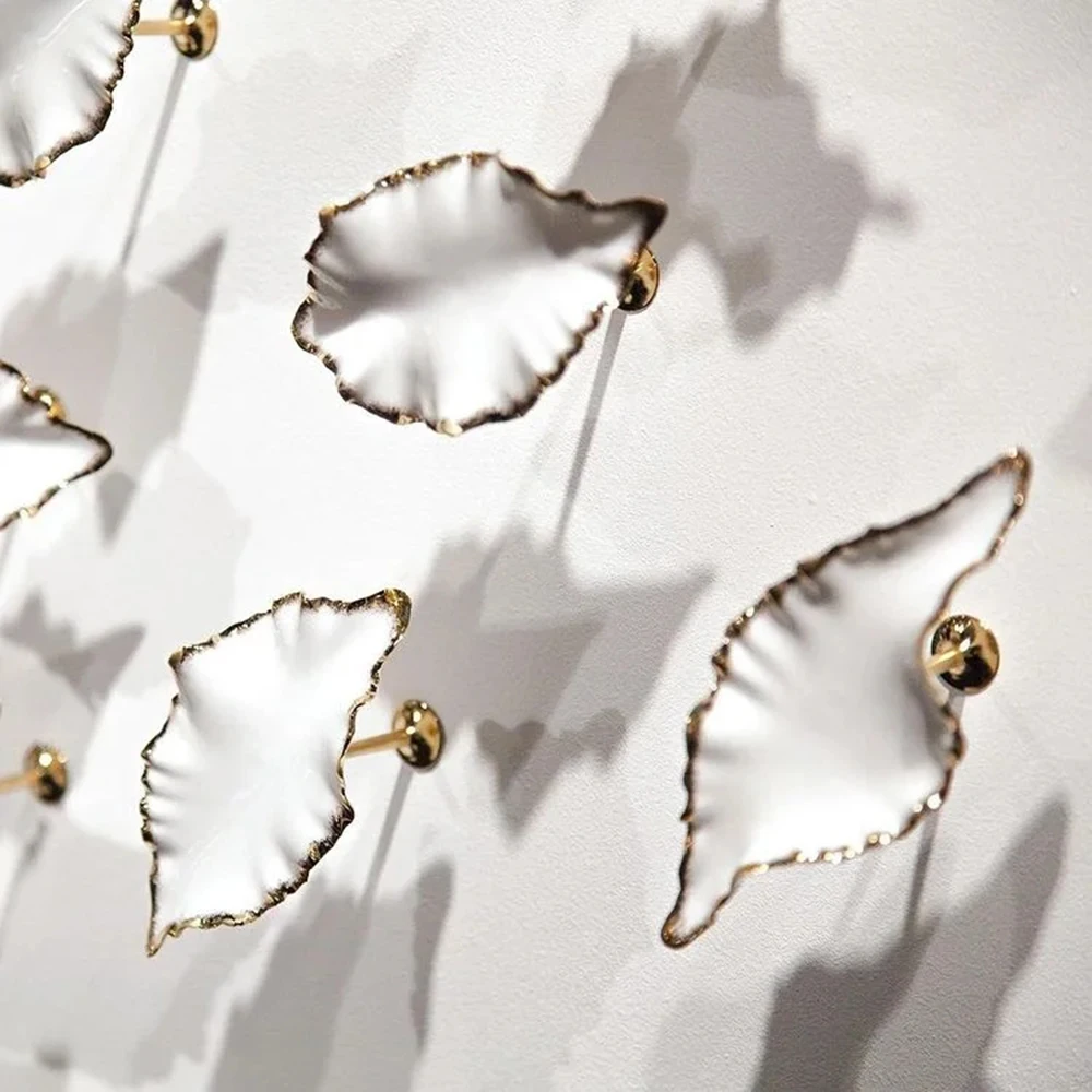 

Modern 3D Ceramic Leaf Wall Art L18cm White Gold Silver Leaf Decorative Sculpture for Home Hotel Restaurant Wall Mounted