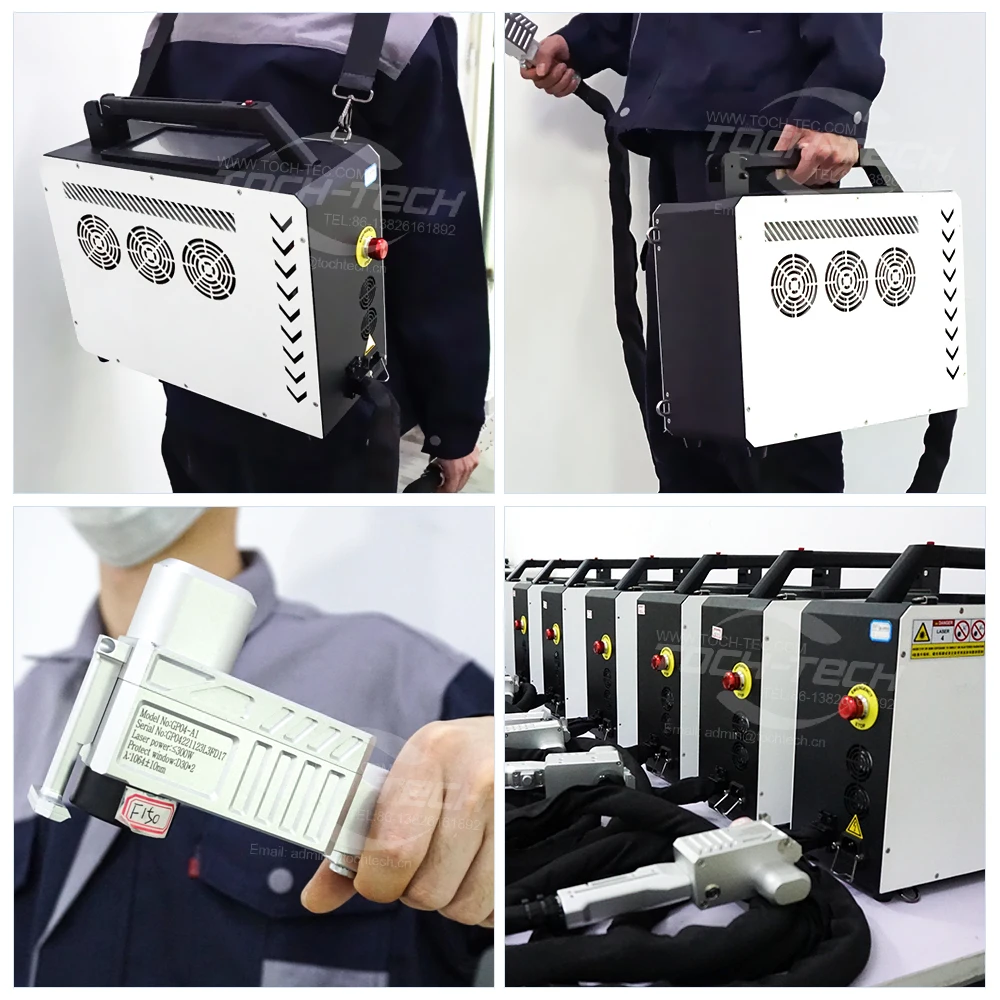 Tochtech 50W 100W Clean Rust Handheld Fiber Laser Cleaning Machine Pulse for Metal Portable Backpack