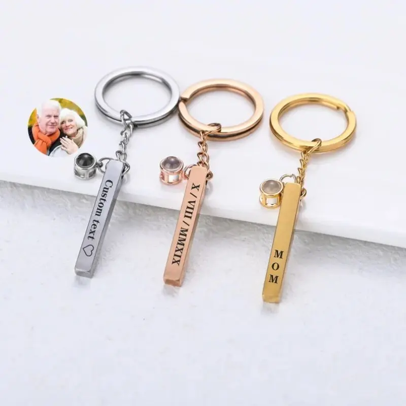 

Projection Photo Personalized Custom Name Engraved Letter Keychain Stainless Steel Safe Driving Anniversary Gift Give To Dad