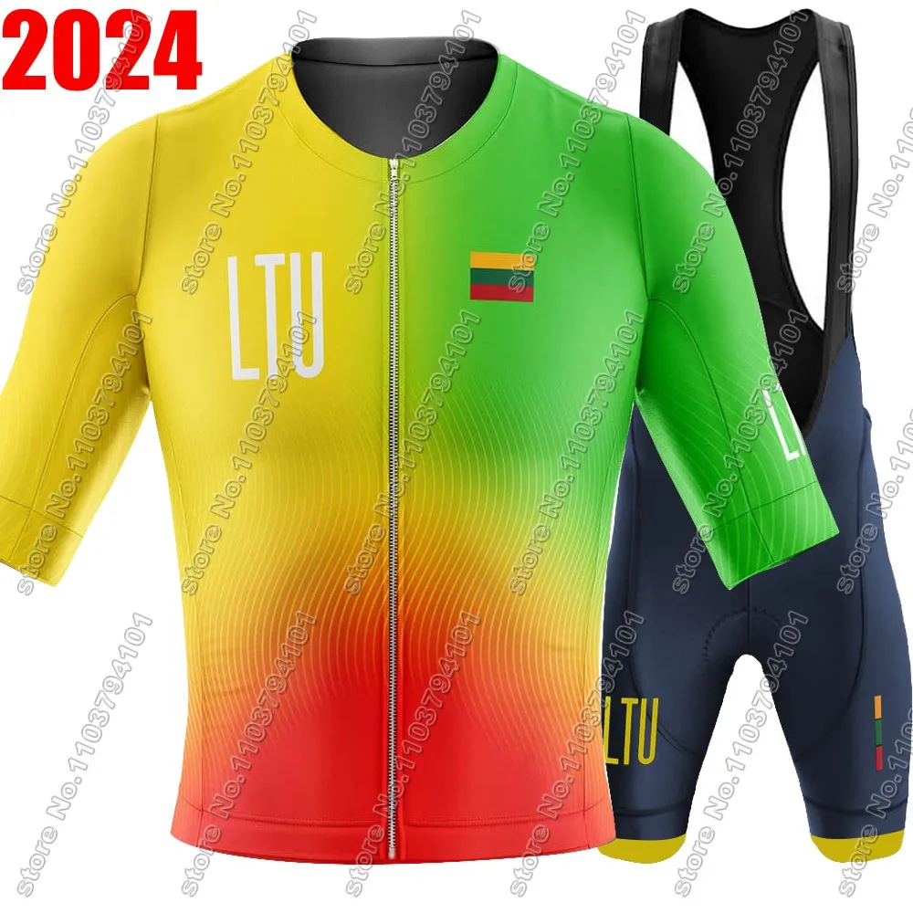 

2024 Lithuania National Cycling Jersey Set Short Sleeve LTU Cycling Clothing Road Bike Shirts Suit Bicycle Bib Shorts MTB Wear