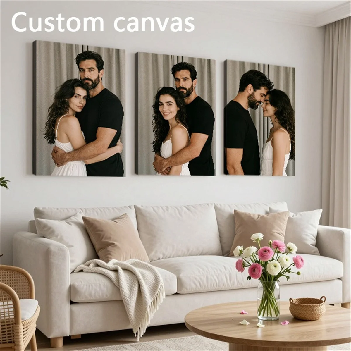 Customizable 3-Panel Canvas Art – Personalized Photo Prints, Unframed Home Decor, Valentine's Day Decor; Exquisite, High-Quality