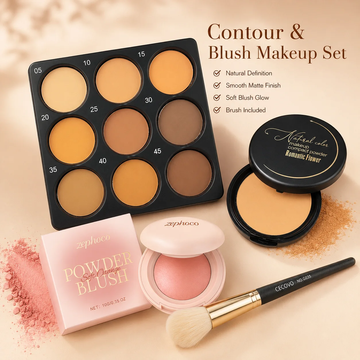 9 Color Contour Palette Compact Powder Makeup Brush Set Smooth Matte Face Makeup Kit Add Powder and Powder Blusher