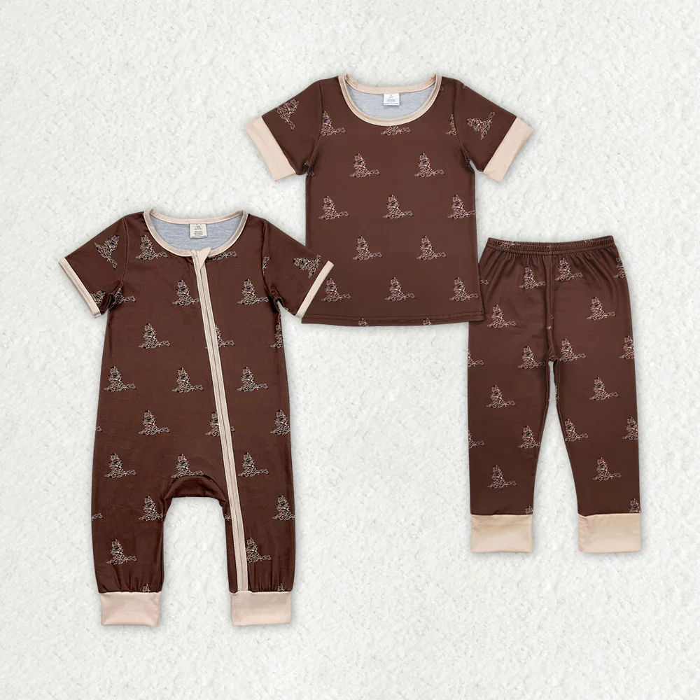 Match Bamboo Baby Boys Brown Camo Duck Sibling Rompers Pajamas Clothes Sets Wholesale Boutique Fashion Children Clothing