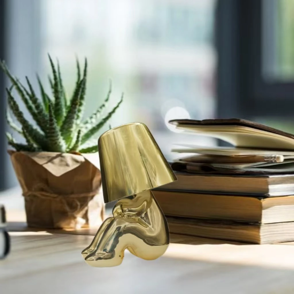 

Bedside Touch Table Lamp, Creative Small Silver Man Decorative Thinking Man Statue LED Table Lamp, USB Rechargeable 3 Levels Bri