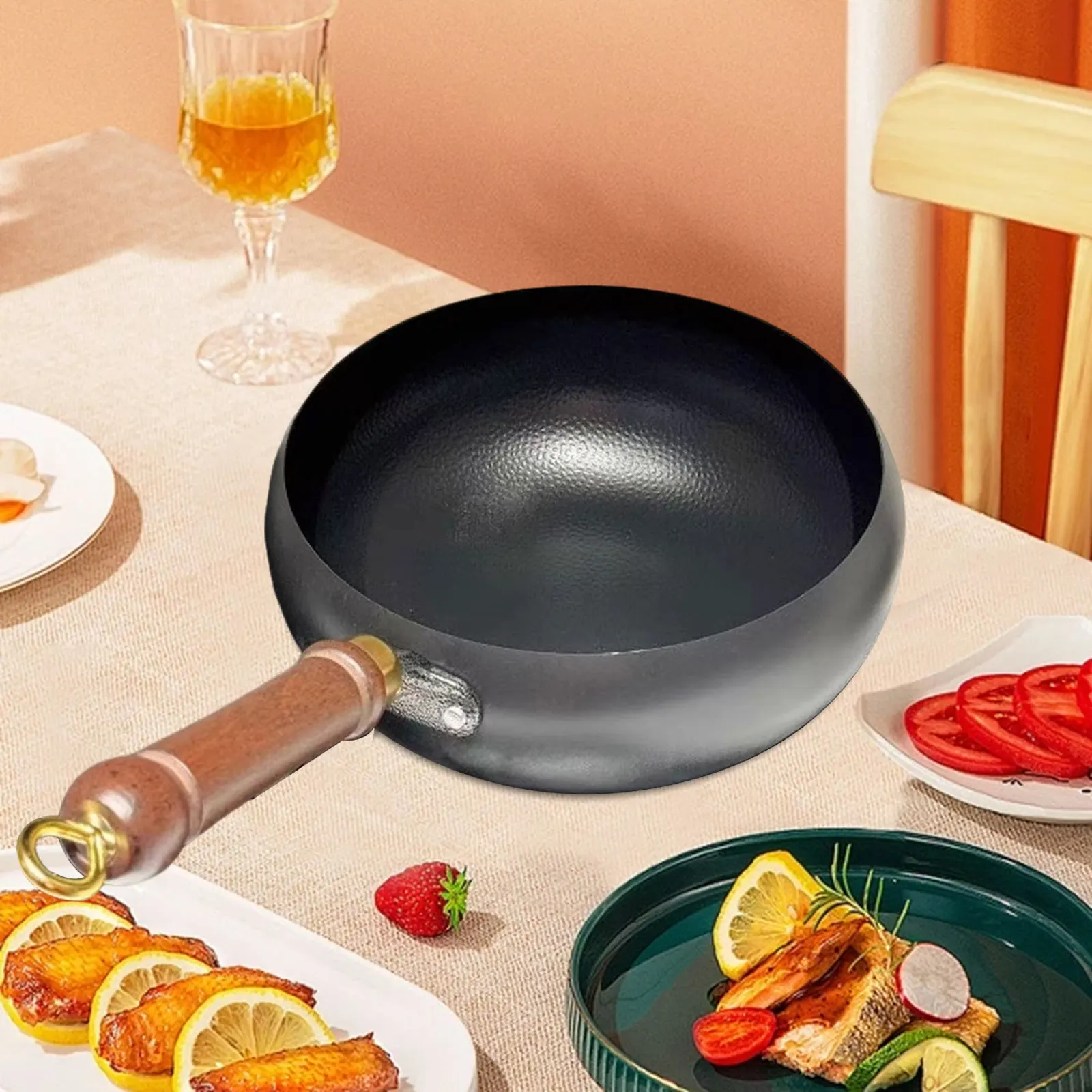

Wok Pan Multifunctional No Coating Easy Storage Long Handle Cookware Frying Pan for Hotel Household Camping Kitchen Restaurant