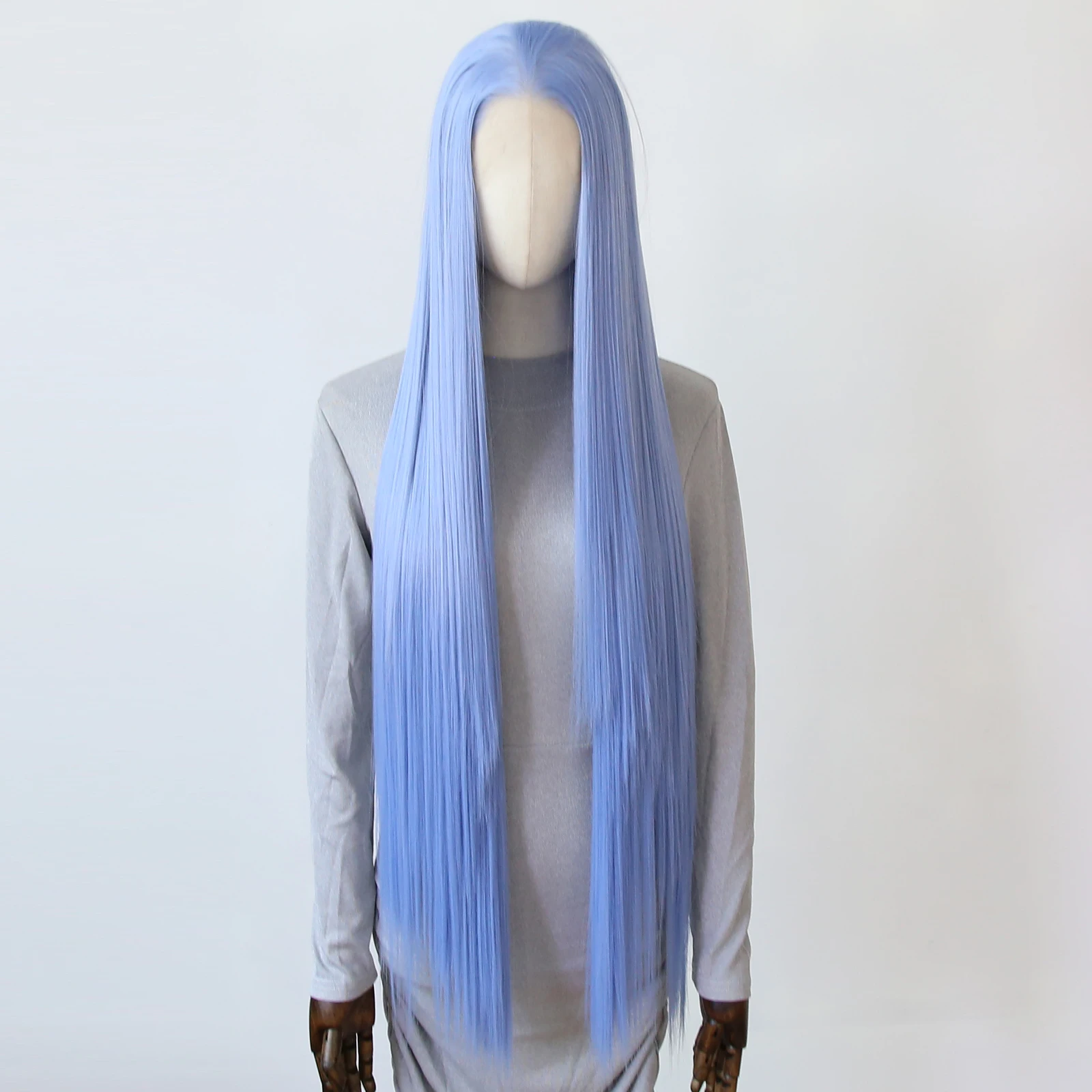 Light Blue Synthetic Lace Front Wig 40inch Long Straight Wig Sky Blue Lace Front Synthetic Wig Pre Plucked Natural Hairline