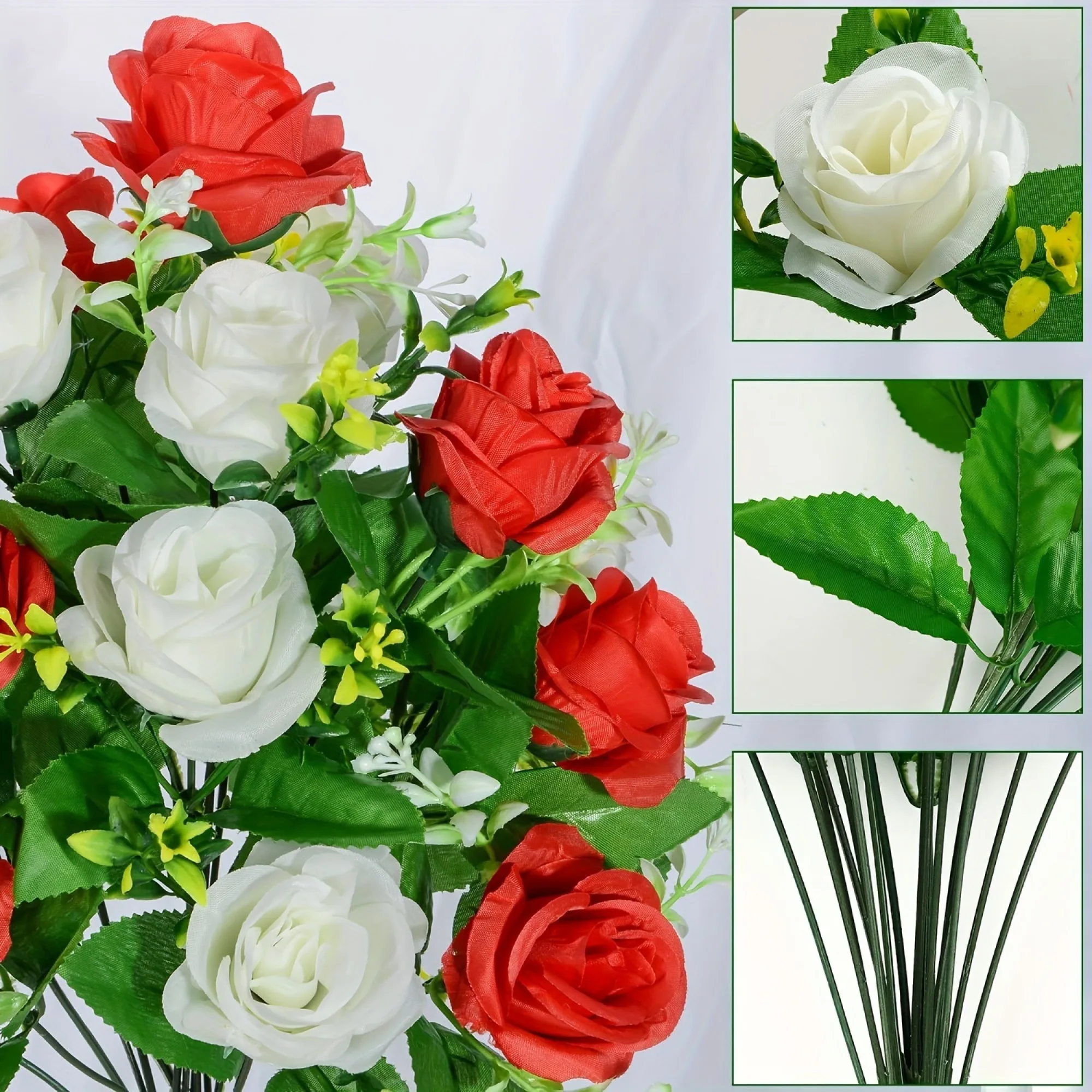 1pc Cemetery Memorial Artificial Flower Silk Rose Bouquet with Vase Sympathy Fake Floral Grave Funeral Deco Multicolor