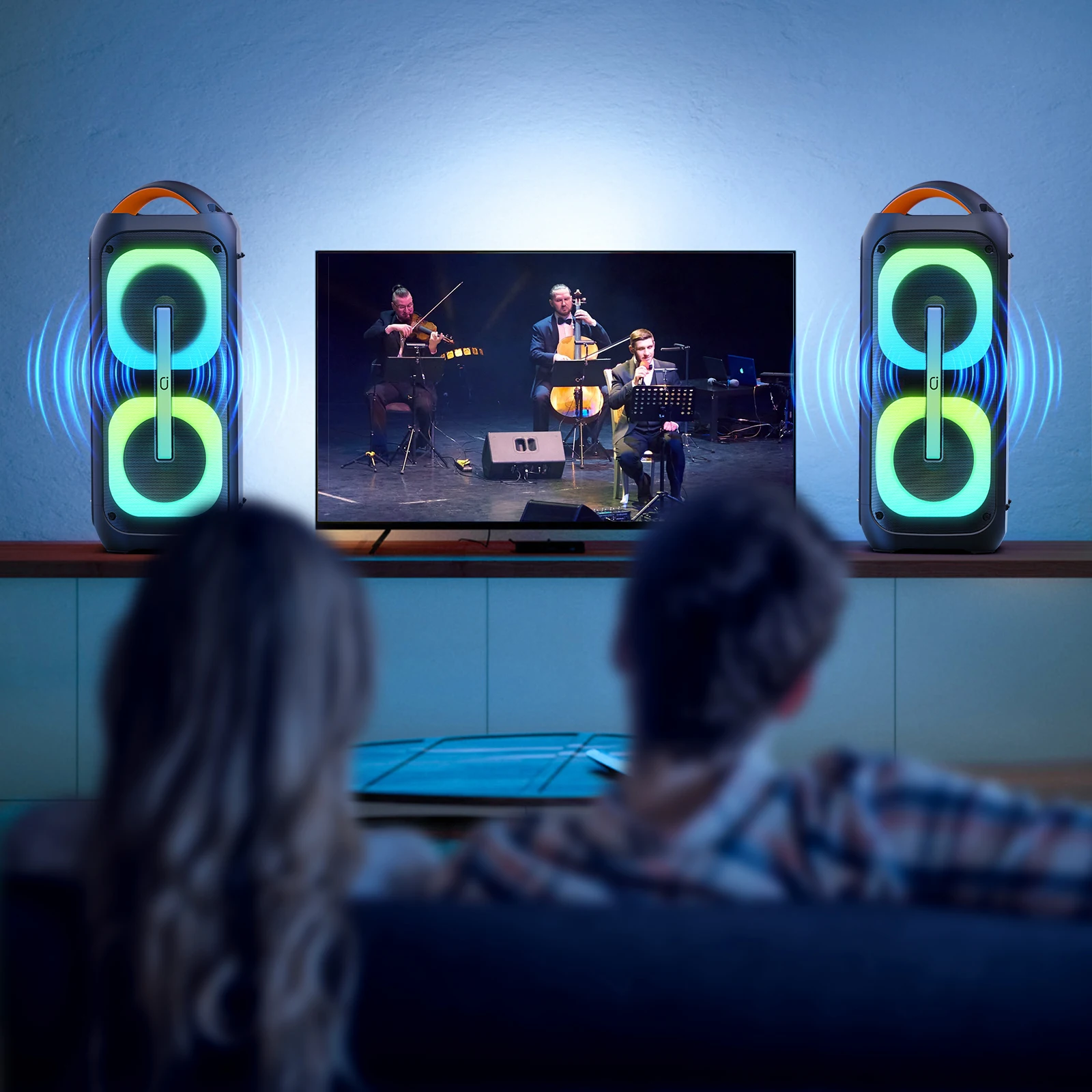 JYX 블루투스 스피커 (듀얼 60W 6.5인치 서브우퍼 2개 탑재), TWS 스테레오 사운드, 깊은 베이스 & 녹음 기능, 400W 피크 파워 노래방 기계