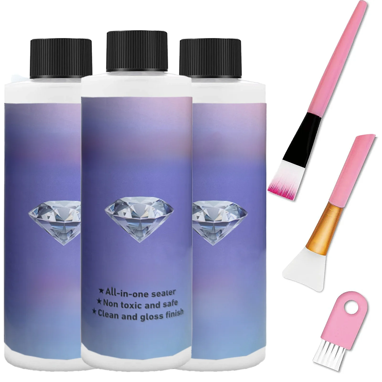 Selador de pintura diamante com escovas 3 pcs, cola, espera permanente, efeito brilho,