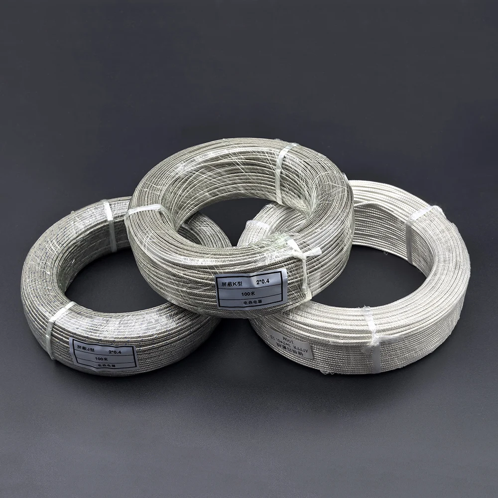 100Meters PT100 Three-Core PTFE Silver-Plated Shielded Cable KX K J Thermocoup Wire 2*4mm 2*7*0.2mm Thermocouple Extension Cable