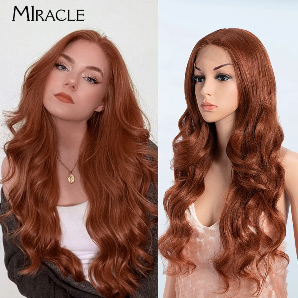 

MIRACLE Synthetic 26'' Body Wave Lace Front Wig for Women Ombre Brown Blonde Wig Long Wavy Heat Resistant Lace Wig Cosplay Hair