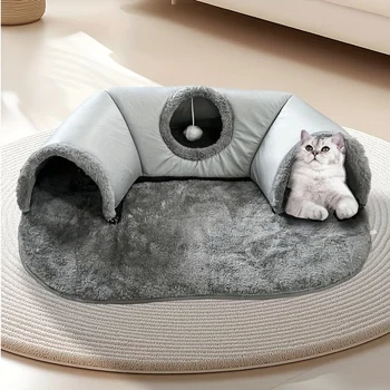 3-in-1 Cozy Cat Tunnel Bed Play Mat Warm Nest With Non-Slip Bottom for Small to Medium Cats dog Rabbits Home Pet Kennel Products 3