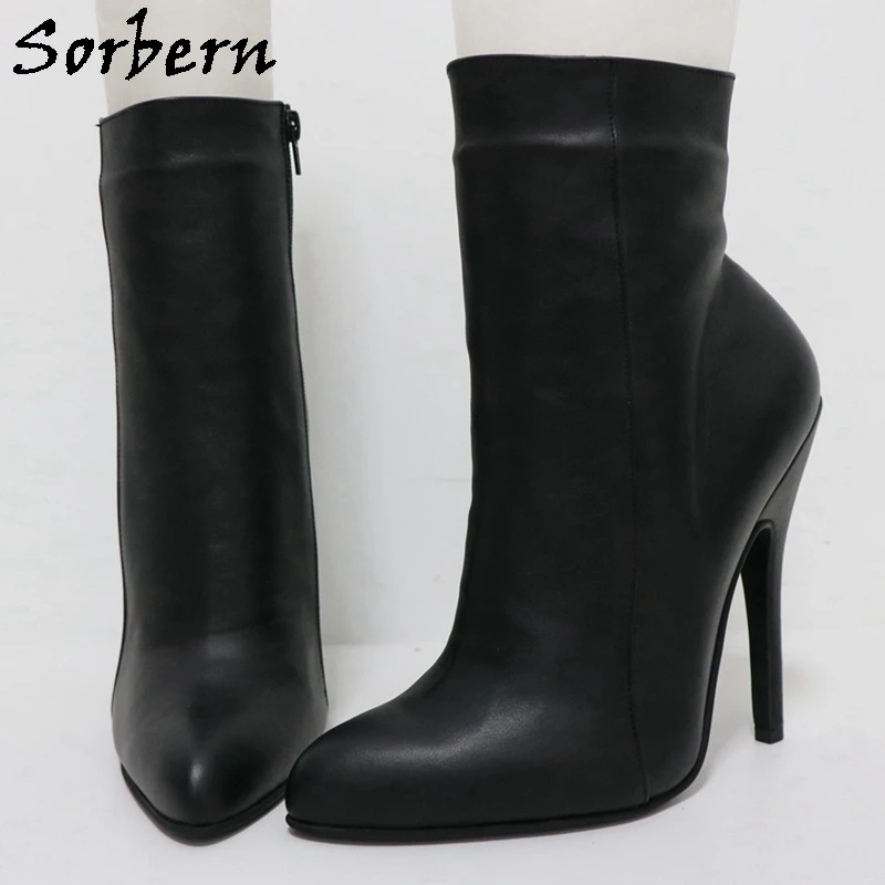 

Sorbern Fashion Women Boots Ankle High Real Leather Size 35 Heel Height 11Cm Pointed Toe Ladies Side Zipper Booties Comfortable