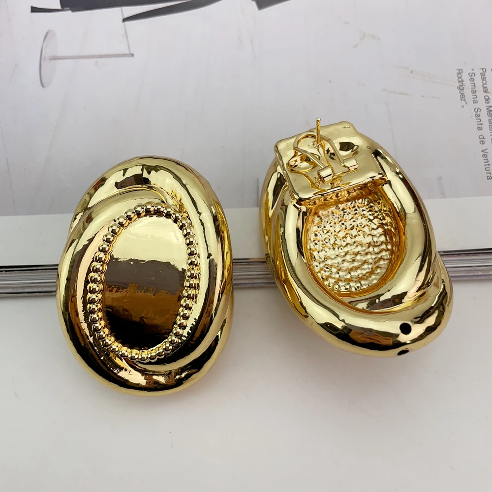 EMMA مجوهرات الزفاف الإيطالية المطلية بالذهب كبيرة طويلة سلسلة قلادة أقراط مأدبة هدية مجموعة مجوهرات الأزياء للنساء FHK21117 #5