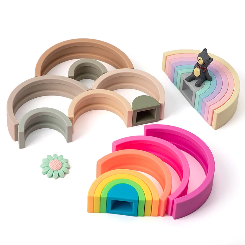 7pcs/Set Rainbow Stacking Toy Silicone Rainbow Stacker For Kids Montessori Blocks Creative Matching Toy Sensory Puzzle Toys