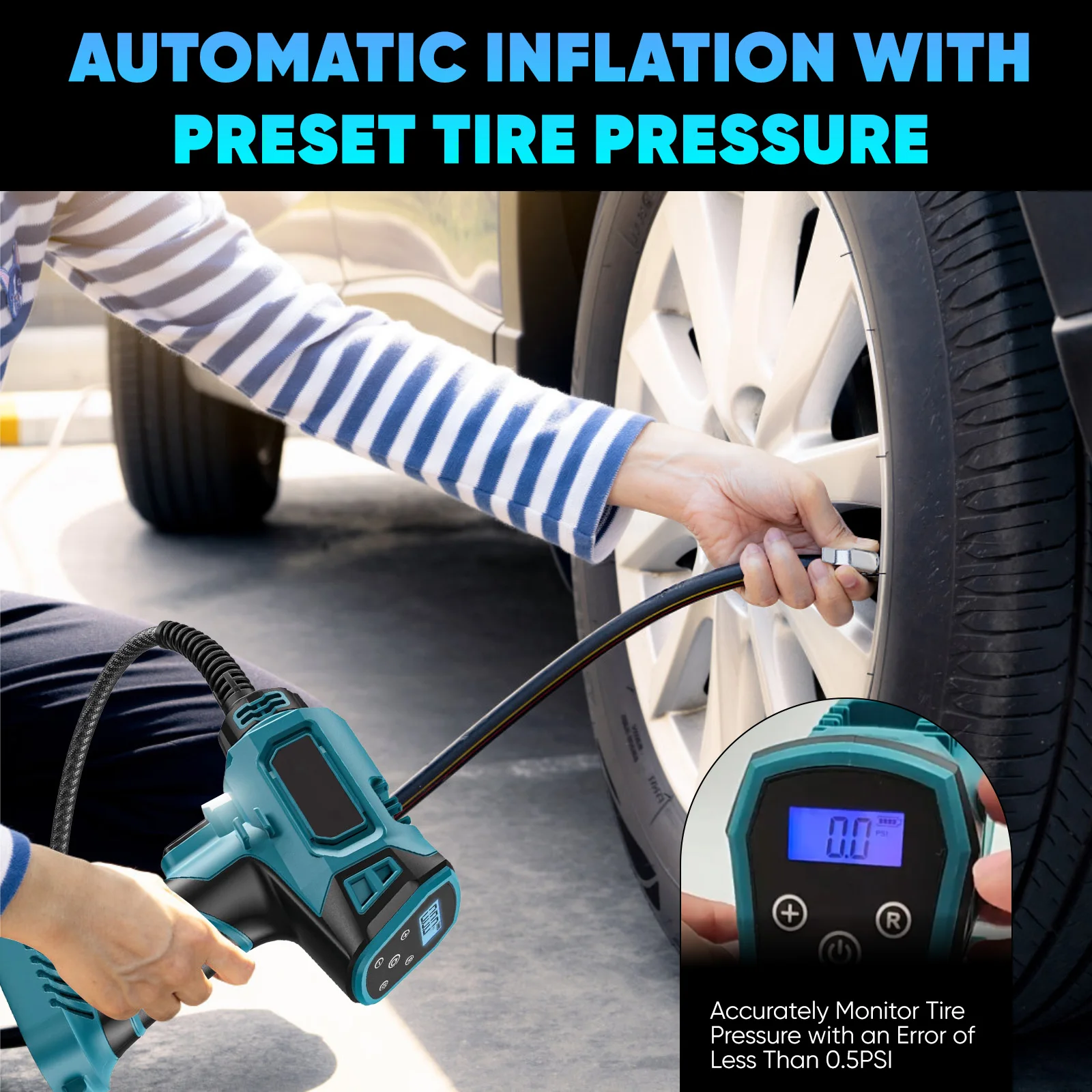 مضخة هواء كهربائية لاسلكية قابلة لإعادة الشحن لإطارات السيارة منفاخ تلقائي محمول ضاغط هواء منزلي لبطارية ماكيتا 18 فولت #5