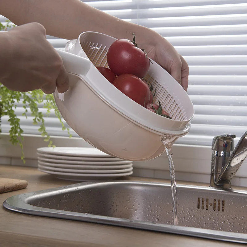 Double-Layer Drain Basket With Handle Multifunctional Sink Vegetable Basket Fruit Basket Vegetable Basket With Cover For Home