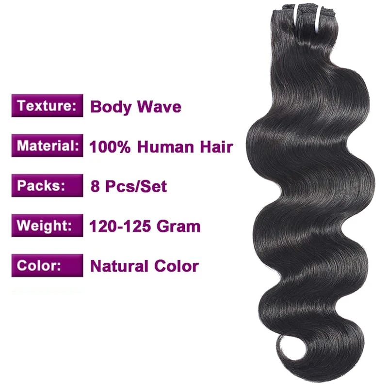 Brazilian Body Wave Clip In Human Hair Extensions 8 Pcs/Set Natural Color Clip Ins Remy Hair 10-26 Inches 120Gram Soft Feel Hair