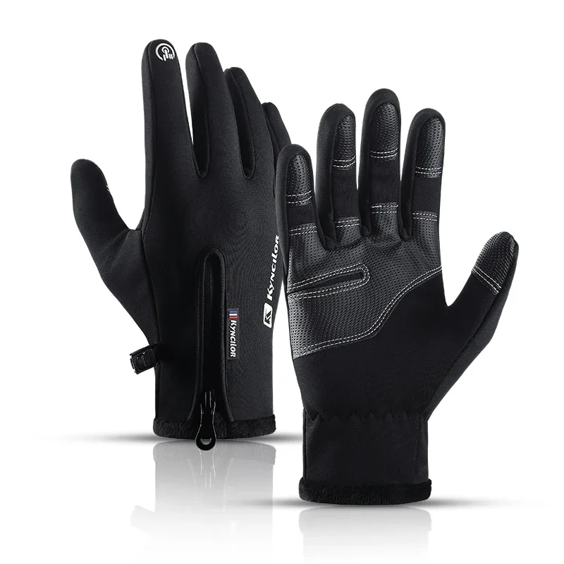 AliExpress Autumn Winter Outdoor Sports Plush Insulation Touchscreen Skiing Cycling Cold Resistance Bicycle Motorbike Gloves Men Black