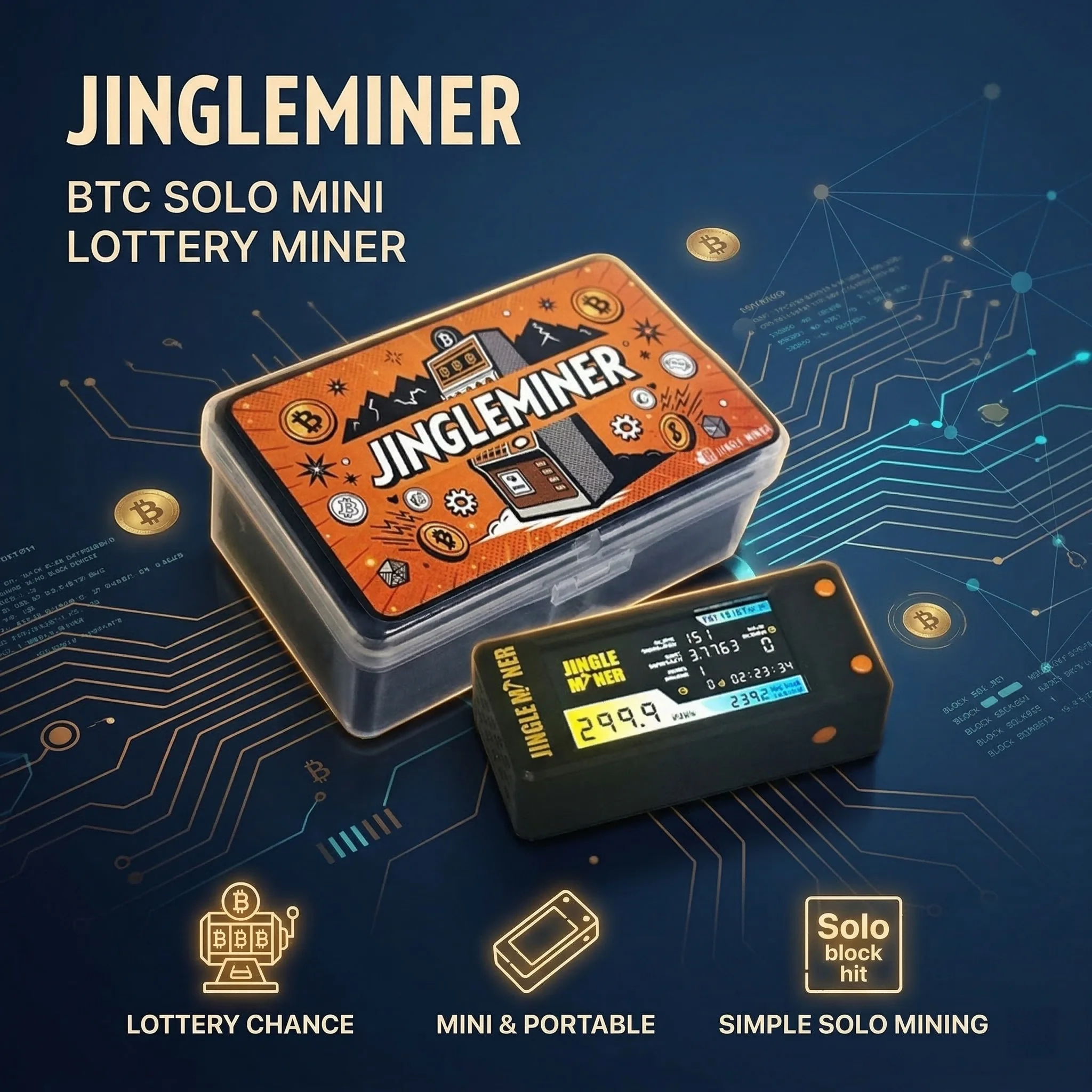 Jingle Mining BTC SOLO Mini Lottery Miner 300KH/s SHA-256d BTC 3.3V Jingle Miner Bitcoin Crypto Solo Lottery Wi-Fi 2-pin 1.25mm