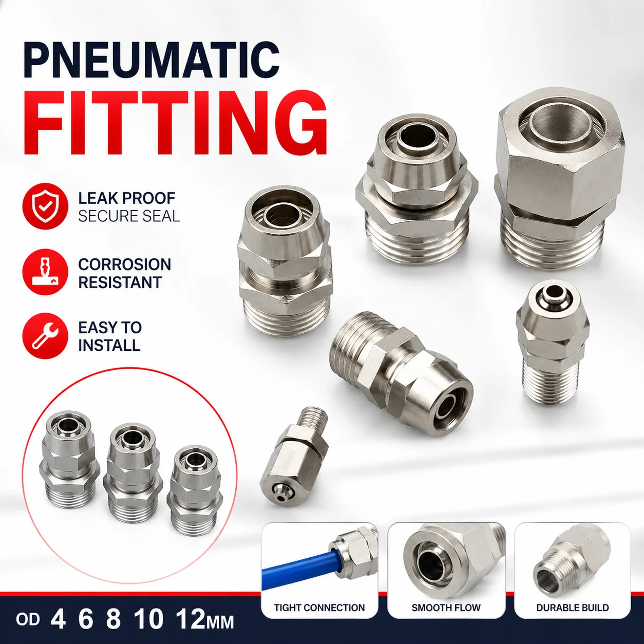 PC Pneumatic Components 4 6 8 10 12mm Pipe Tube To 1/8 1/4 3/8 1/2 Quick Screw Connector Copper Fast Twist Joint Pipe Fittings