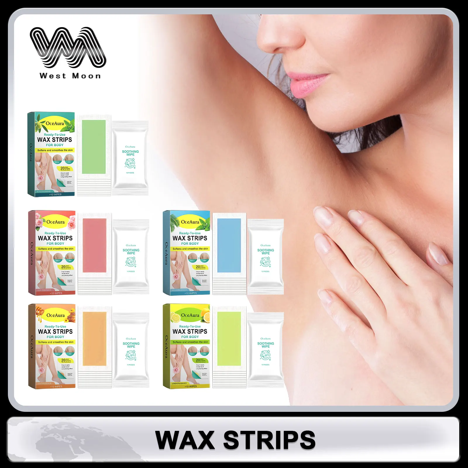 Ocean Hair Removal Wax Strip, rápido e indolor, não tecido, Full Body Depilatory Papers, profissional descartável, Women Beauty Tool