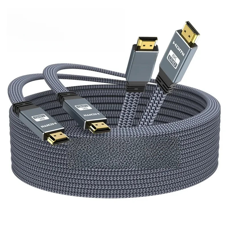 Câble plat HDMI 8K 48Gbps haute vitesse 8K60 4K144Hz, cordon HDMI 2.1 tressé 3D eARC HDCP 2.2 et 2.3, Compatible avec Roku TV/PS5, 2 paquets