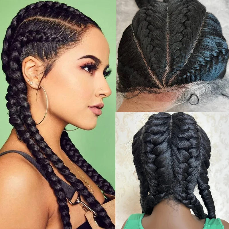 

Красивый женский Плетеный кукурузный кружевной парик 30 дюймов, синтетические волосы, кружевной передний парик, полный кружевной Плетеный черный цвет