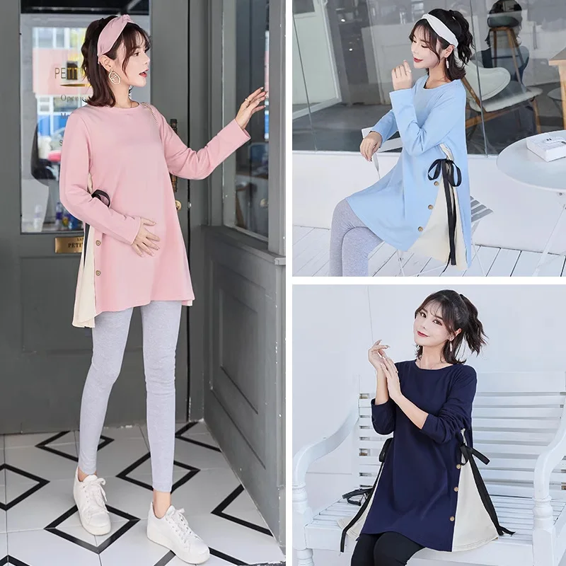 Maternity Clothes Premama Long Sleeve Blouse Shirt Dress Spring Fall Loose Pregnant Women O-Neck Sweater Postpartum Pullover Top