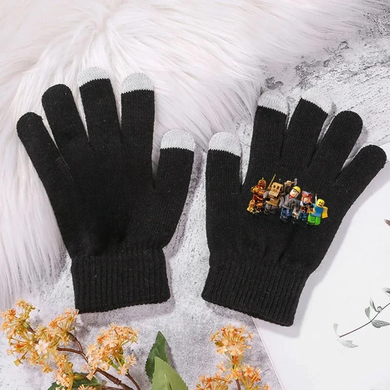 AliExpress ROBLOX boy girl Gloves Cartoon Kawaii Print Cute Finger Gloves Winter Warm Gloves Children Outdoor Cycling Accessories Xmas Gift