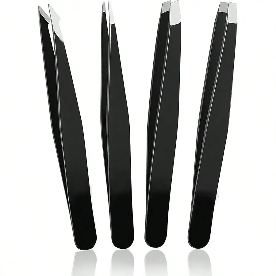 4-teiliges Pinzetten-Set, professionelle Pinzetten aus Edelstahl für Augenbrauen, tolle Präzision für Gesichtshaare, Splitter, eingewachsene Haare