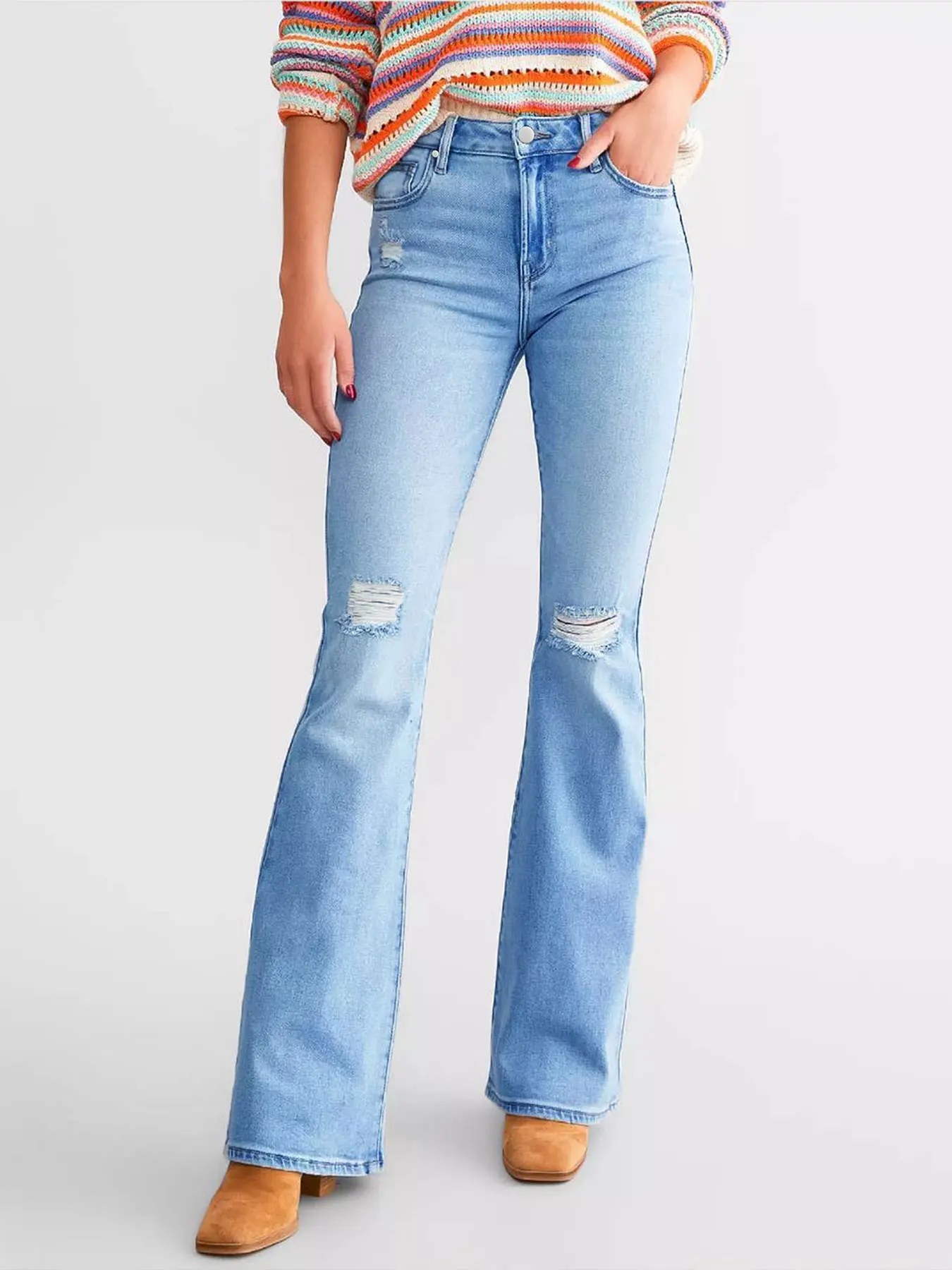 

Women Stretchy High Waisted Flare Curvy Denim Pants