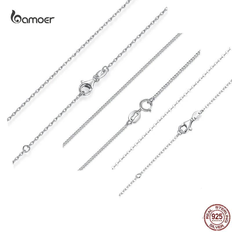 Bamoer-cadena básica de plata de ley 100% para mujer y niña, cierre de langosta, collar ajustable, colgante, joyería de moda