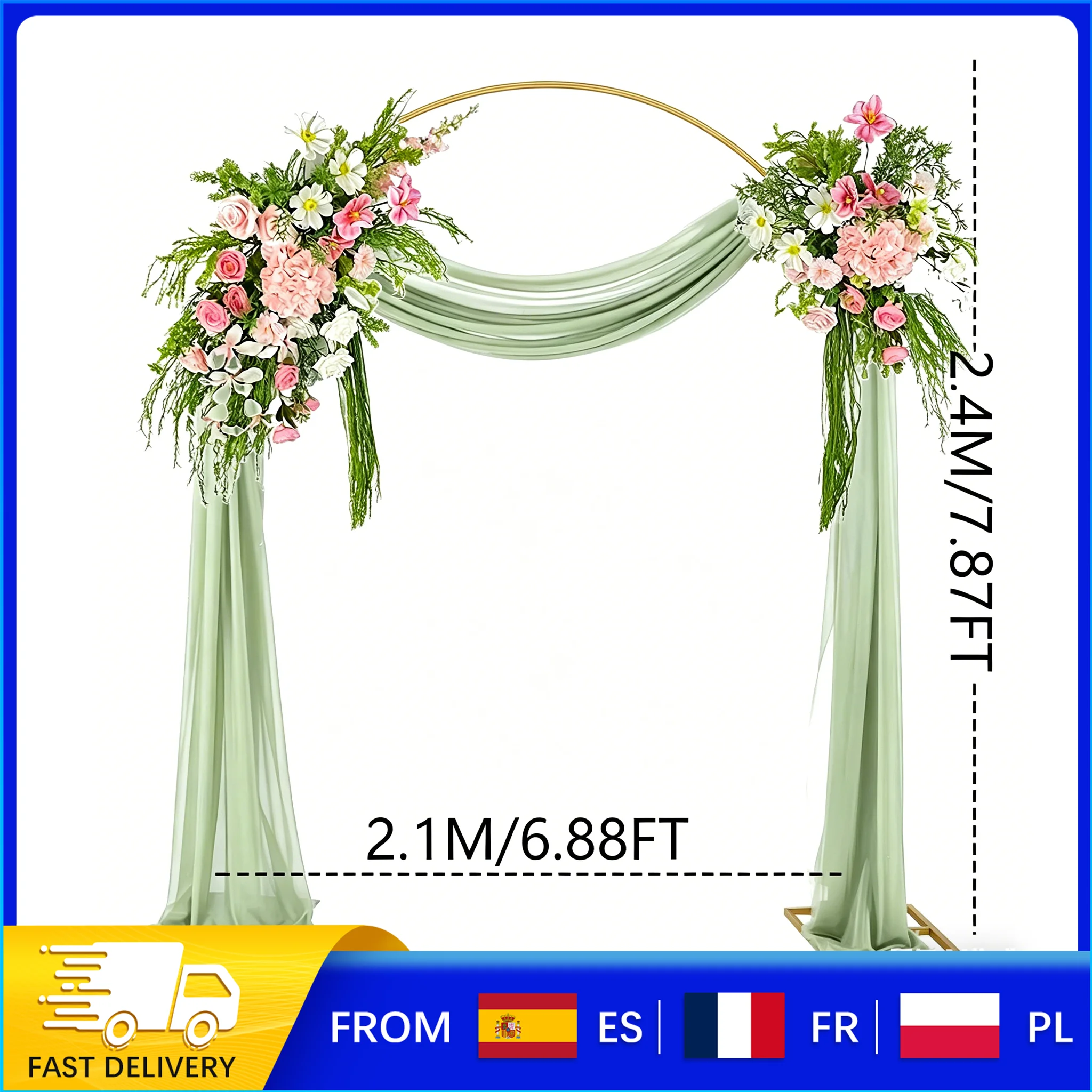 Arche métallique dorée de 2,4 m/7,87 pi, support réutilisable pour ballons et fleurs, idéal pour décorations de mariage, anniversaire, ou comme cadre de toile de fond pour Noël